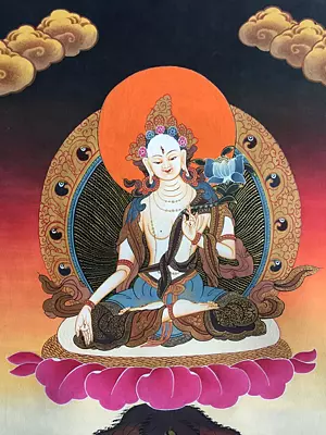 Goddess White Tara Thangka (Brocadeless Thangka)