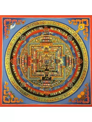 Kalachakra Mandala Palace Representing Five Major Elements of Life with 24k Gold Work (Brocadeless Thangka)