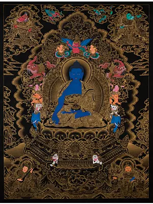 Medicine Buddha Thangka (Brocadeless Thangka)