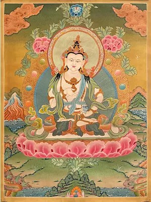 Vajrasattva Buddha Thangka (Brocadeless Thangka)