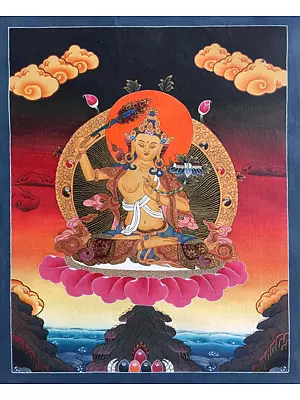 Goddess Manjushree Thangka (Brocadeless Thangka)