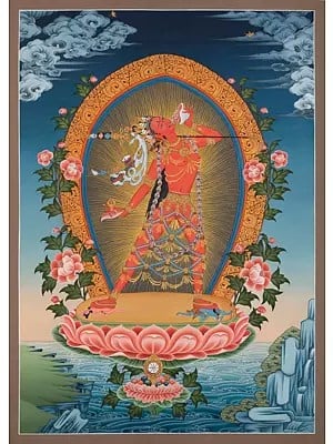 Saravabuddha Dakini- Vajrayogini in Tibetan Style Colors with Pure 24k Gold (Brocadeless Thangka)