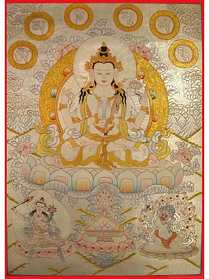 Goddess Chengrezig Thangka (Brocadeless Thangka)