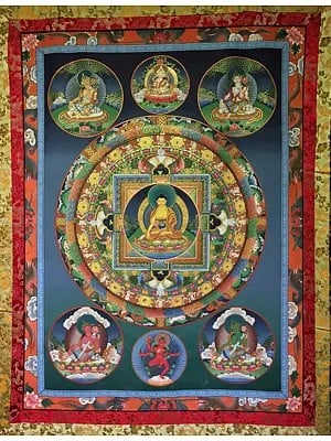 Old Shakyamuni Buddha Mandala with Brocade Mounted