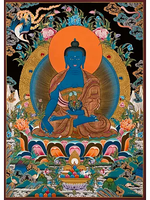 Medicine Buddha Thangka (Brocadeless Thangka)