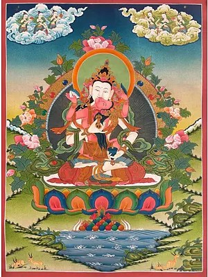 Vajrasattva Shakti Thangka the Union of Compassion and Wisdom (Brocadeless Thangka)