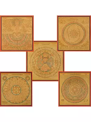Golden Cosmic Mandala set (Brocadeless Thangka)