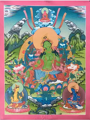 Green Tara Thangka (Brocadeless Thangka)