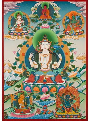Goddess Chengrezig Thangka (Brocadeless Thangka)