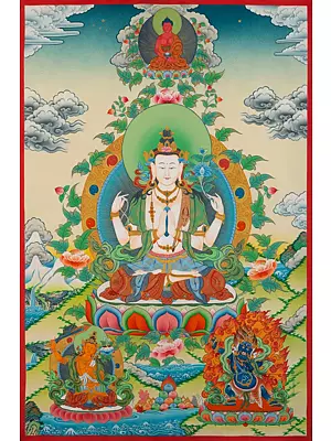 Goddess Chengrezig Thangka (Brocadeless Thangka)