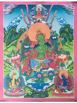 Goddess Green Tara Thangka (Brocadeless Thangka)