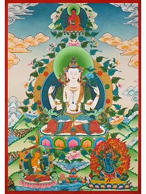 Chengrezig Thangka (Brocadeless Thangka)
