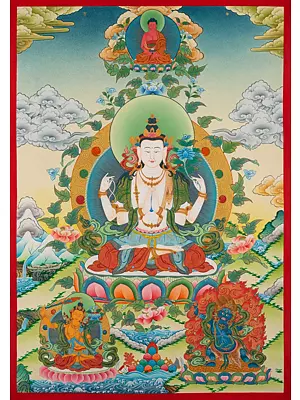 Chengrezig Thangka (Brocadeless Thangka)