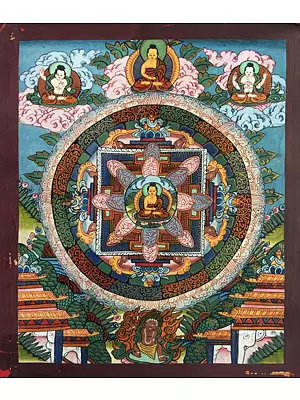 Meditetive Buddha (Brocadeless Thangka) | 24 Carat Gold, Gouache & acrylic colors on Cotton Canvas