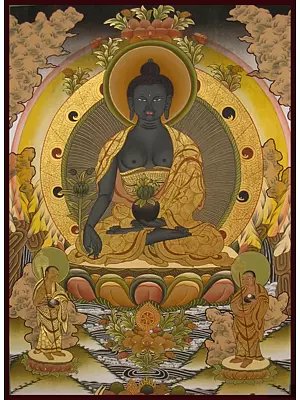 Medicine Buddha Thangka (Brocadeless Thangka)