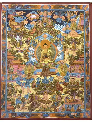 Buddha In Defferent Posture (Brocadeless ) | 24K Gold, Gouache & acrylic colors on Cotton Canvas