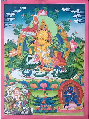 Seated Kuber (Brocadeless Thangka) | 24 Carat Gold, Gouache & acrylic colors on Cotton Canvas