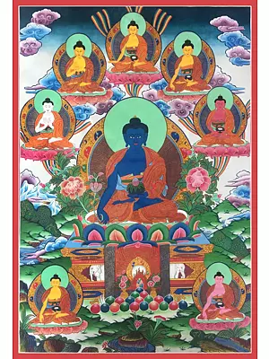 Medicine Buddha Thangka (Brocadeless Thangka)