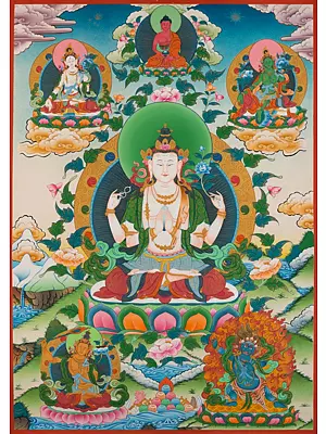 Chengrezig Thangka (Brocadeless Thangka)