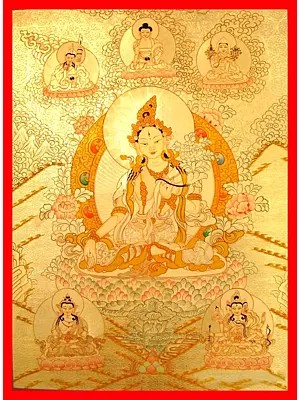 White Tara Thangka  in Pure Silver Style (Brocadeless Thangka)