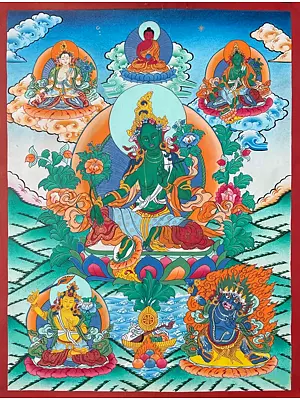 Green Tara Thangka (Brocadeless Thangka)