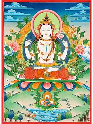 Chengrezig Thangka (Brocadeless Thangka)
