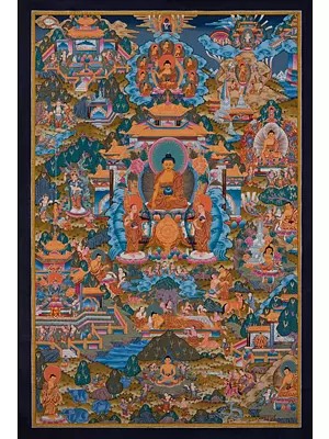 Fine Quality Brightly Colored Buddha Life Story (Brocadeless Thangka)