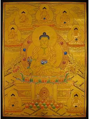 Medicine Buddha Thangka (Brocadeless Thangka)