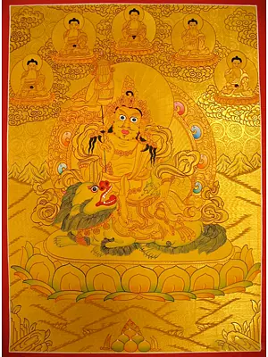 Pancha Buddha (Brocadeless Thangka) | 24 Carat Gold, Gouache & acrylic colors on Cotton Canvas