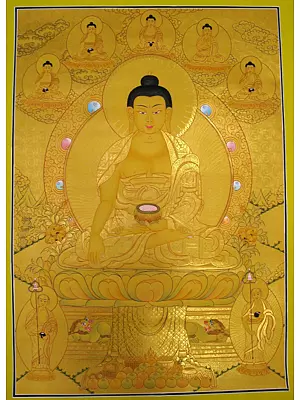 Shakyamuni Buddha Seated on Lotus (Brocadeless Thangka)