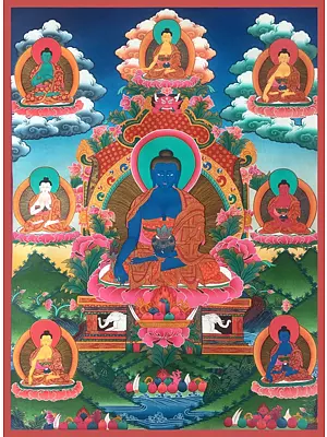 Medicine Buddha Thangka (Brocadeless Thangka)