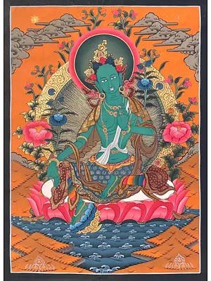 Green Tara Thangka (Brocadeless Thangka)