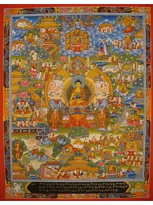 Buddha Life Story with the Dragon Motif Border (Brocadeless Thangka)