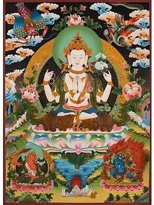 Avalokiteshvara | Chenrezig Thangka (Brocadeless Thangka)