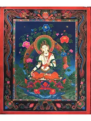 Newari Style White Tara Thangka Painting (Brocadeless Thangka)