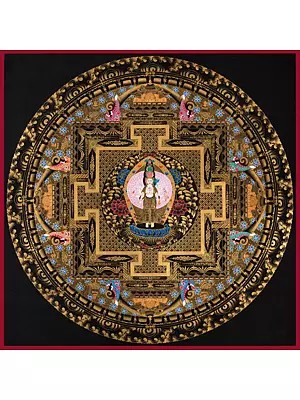 Chengrezig Golden Mandala (Brocadeless Thangka)