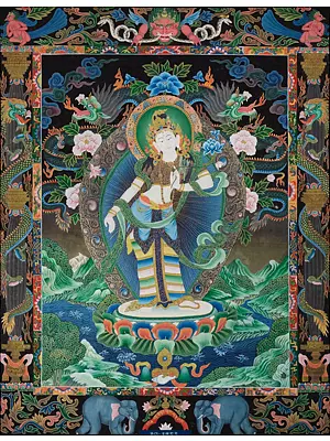 Very Rare Vintage Bhodhisattva Padmapani Lokeshvara in Nevari Style (Brocadeless Thangka)