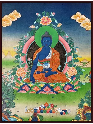 Medicine Buddha Thangka (Brocadeless Thangka)