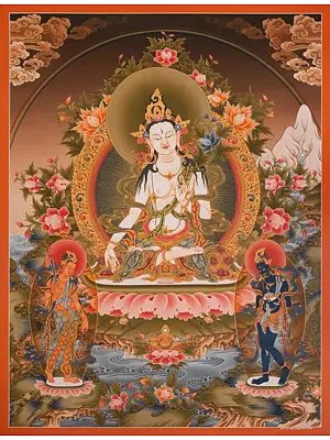 White Tara Thangka (Brocadeless Thangka)