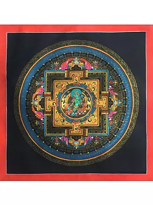Green Tara Mandala Thangka (Brocadeless Thangka)