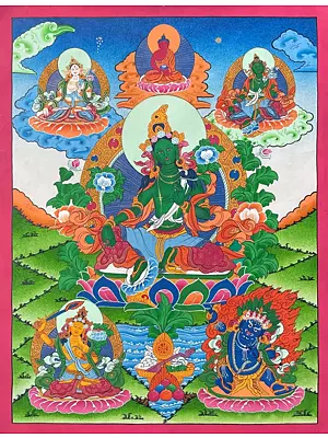 Green Tara Thangka (Brocadeless Thangka)