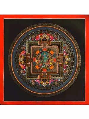 Green Tara Mandala Thangka (Brocadeless Thangka)