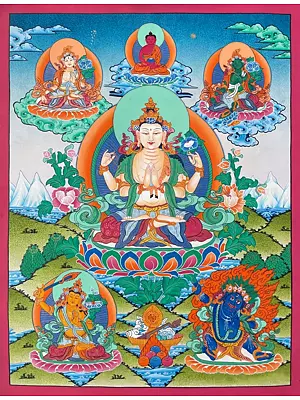 Chengrezig Thangka (Brocadeless Thangka)