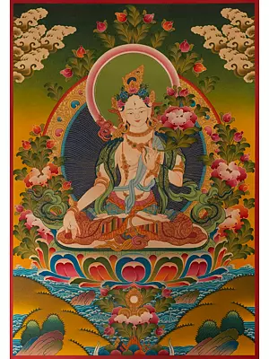 White Tara Thangka (Brocadeless Thangka)