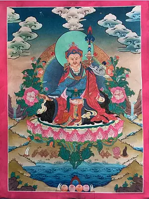 Guru Padmasambhava (Brocadeless Thangka) | 24K Gold, Gouache and acrylic colors on Cotton Canvas