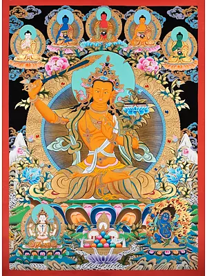 Manjushree with Five Buddha (Brocadeless Thangka)
