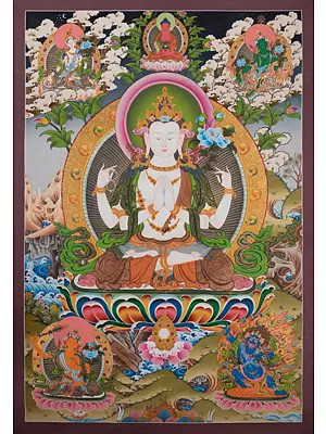 Large Chengrezig Thangka (Brocadeless Thangka)