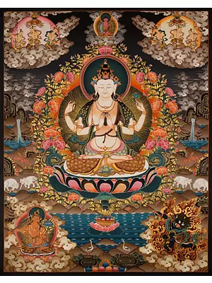 Chengrezig Thangka (Brocadeless Thangka)