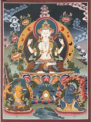 Chengrezig Thangka (Brocadeless Thangka)