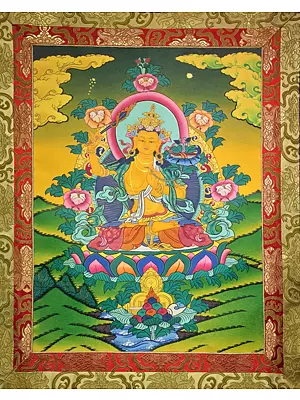 Medium Sized Bright Colored Manjushree with Brocade Mounted